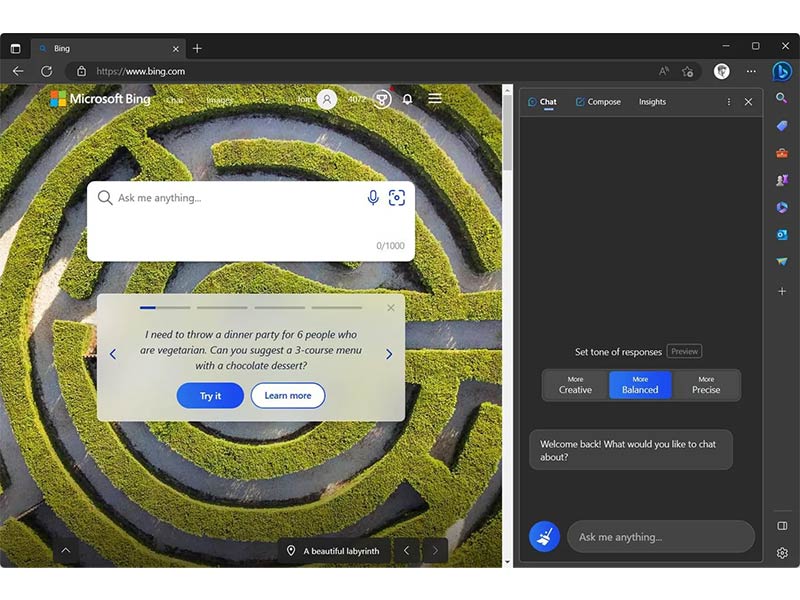 اضافه شدن ساید بار هوش مصنوعی بینگ به Edge